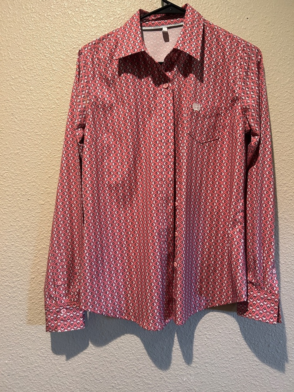 Cinch Pink Geometric Print Button-Down Shirt
